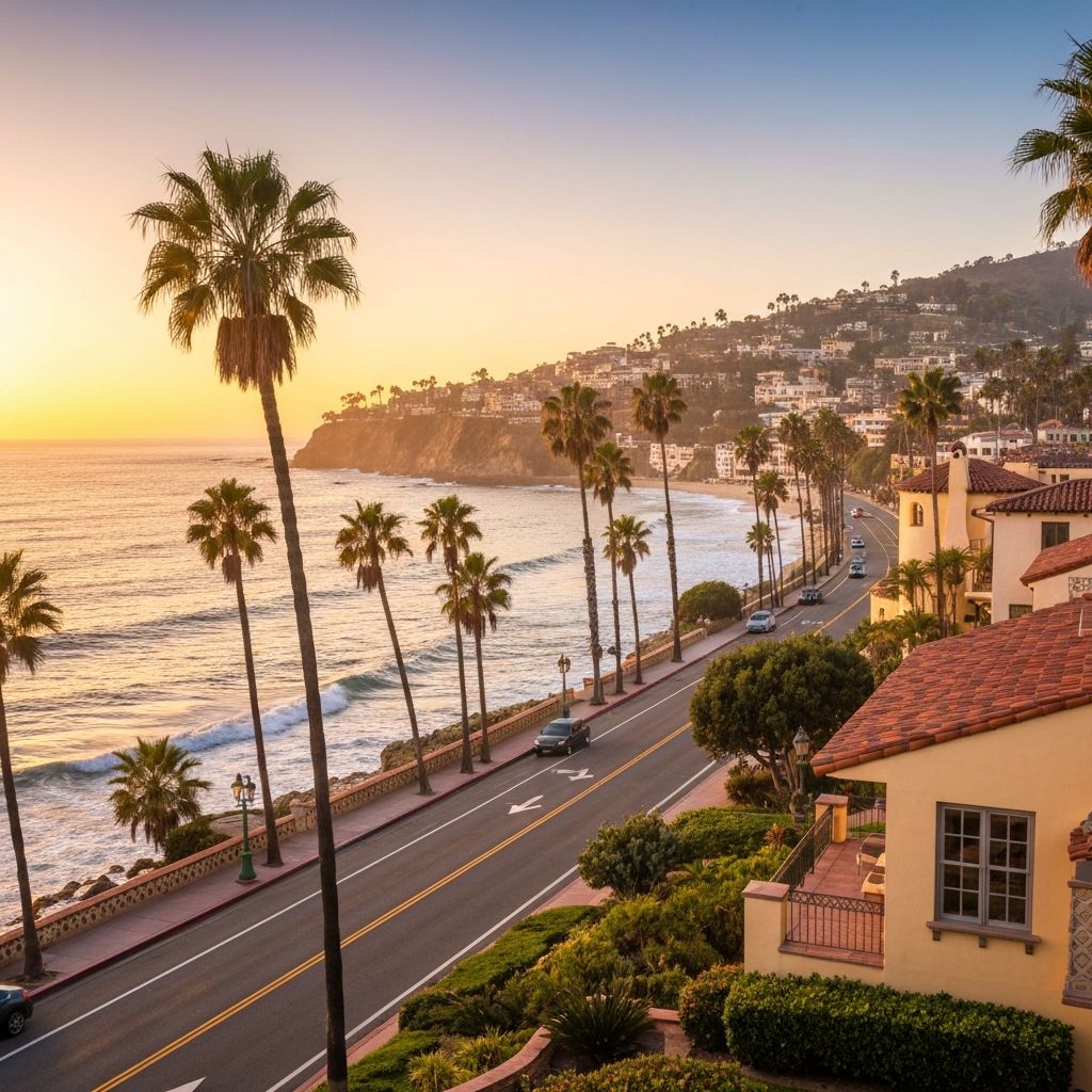 Santa Barbara coastline with palm trees